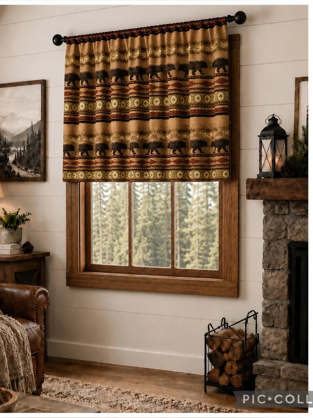 Wooded River Bear Valley Rustic Modern Cabin Rod Pocket Curtain Panel 48x84